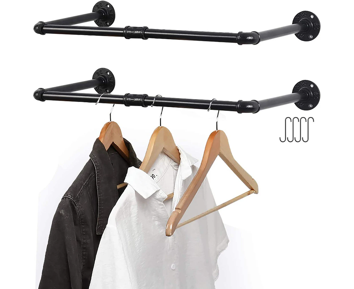 2PCS 92CM Pipe Clothes Rack Wall Mounted Garment Hanging Rail Shelf