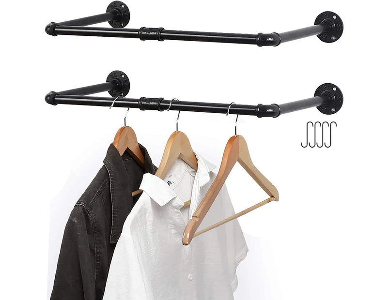 2PCS 92CM Pipe Clothes Rack Wall Mounted Garment Hanging Rail Shelf
