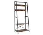 Industrial Coat Rack Wooden Clothes Stand Shelving Rack w/ Top Shelf & 10 Back Hooks