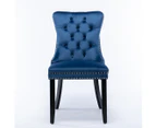 AADEN 2x Velvet Dining Chairs with Solid Wood Legs-Blue