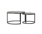 Oikiture Set of 2 Coffee Table Round Marble Nesting Side End Table - Grey/ Black