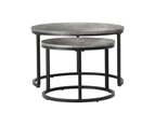 Oikiture Set of 2 Coffee Table Round Marble Nesting Side End Table - Grey/ Black