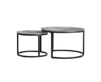 Oikiture Set of 2 Coffee Table Round Marble Nesting Side End Table - Grey/ Black