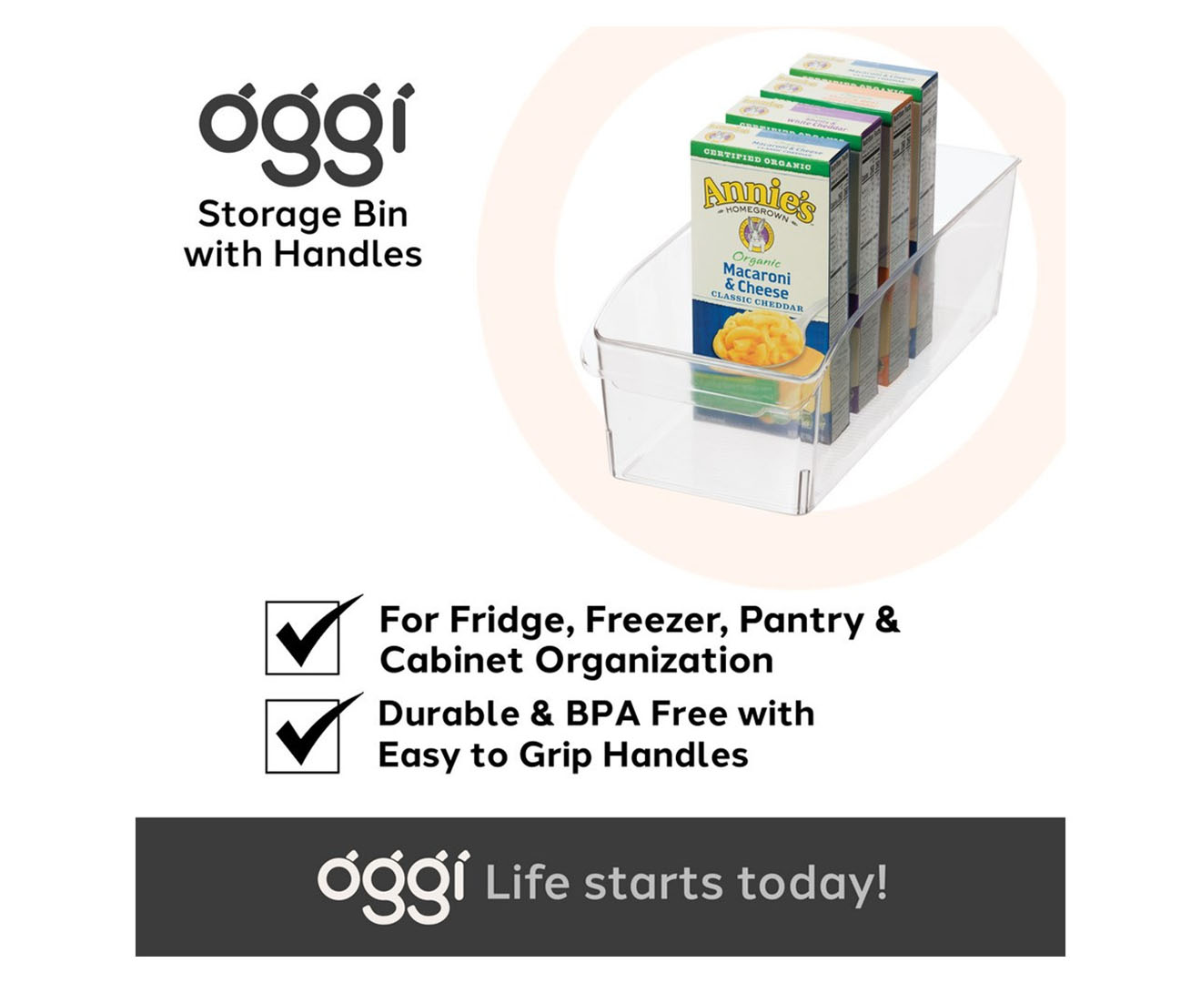 Oggi 6 Piece Fridge, Pantry Bin with Finger Grip Handle Set - Clear