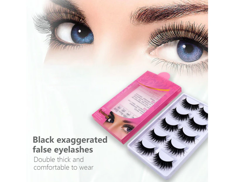 SunnyHouse 5Pairs False Eyelashes Simulated Convenient Synthetic Fiber Makeup Extensions Eye Lashes for Stage- 5pairs