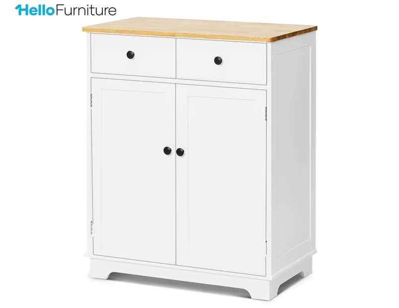 HelloFurniture Elwood 2-Door 2-Drawer Storage Cabinet - White/Natural