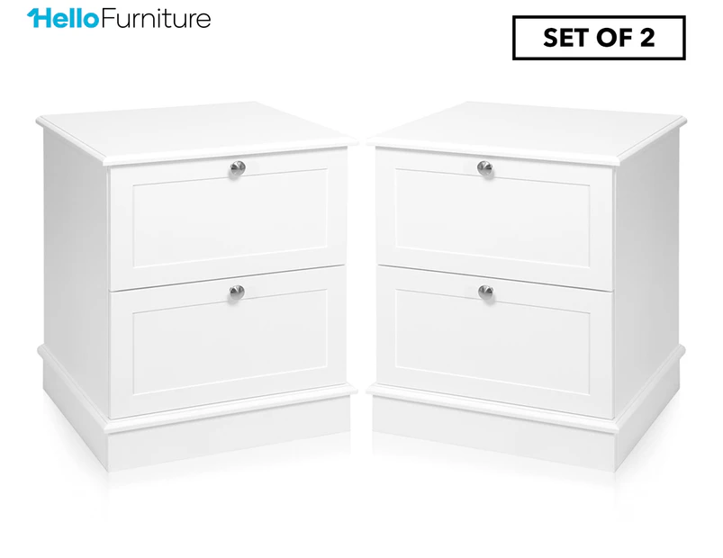 Set of 2 HelloFurniture Harper 2-Drawer Bedside Table - White