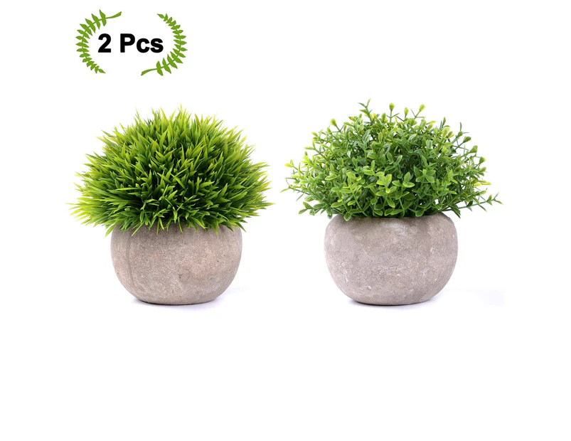 2-pack Artificial Potted Green Grass Artificial Flowers Fake Plant for Bathroom/Home Decor, Faux Greenery for House Decorations (Potted Plants)