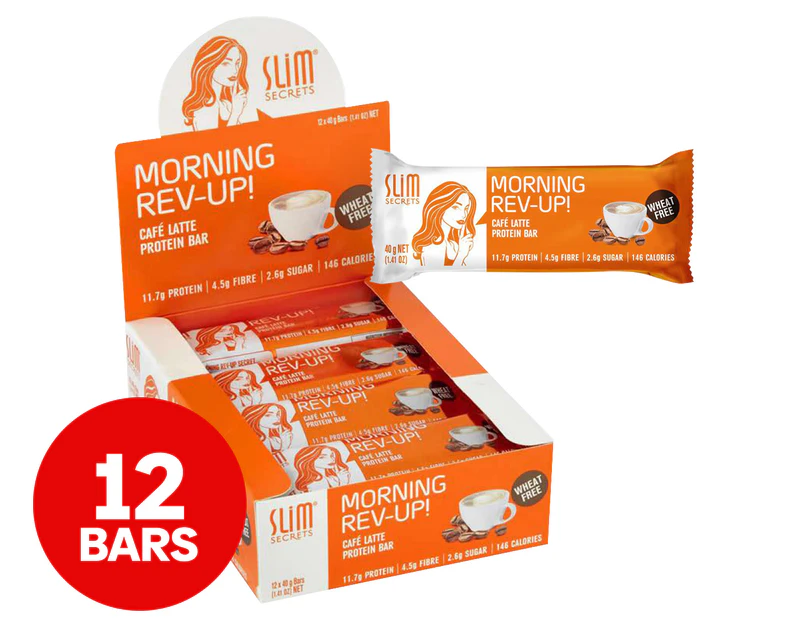 12 x Slim Secrets Morning Rev-Up Meal Replacement Protein Bars 40g Café Latte