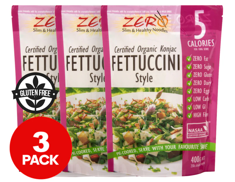3 x ZERO Certified Organic Konjac Fettuccini Style 400g