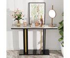 UNHO Unique Marble Console Table 118CM Sintered Stone Entryway Display Table White Top Black Frame