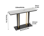 UNHO Unique Marble Console Table 118CM Sintered Stone Entryway Display Table White Top Black Frame
