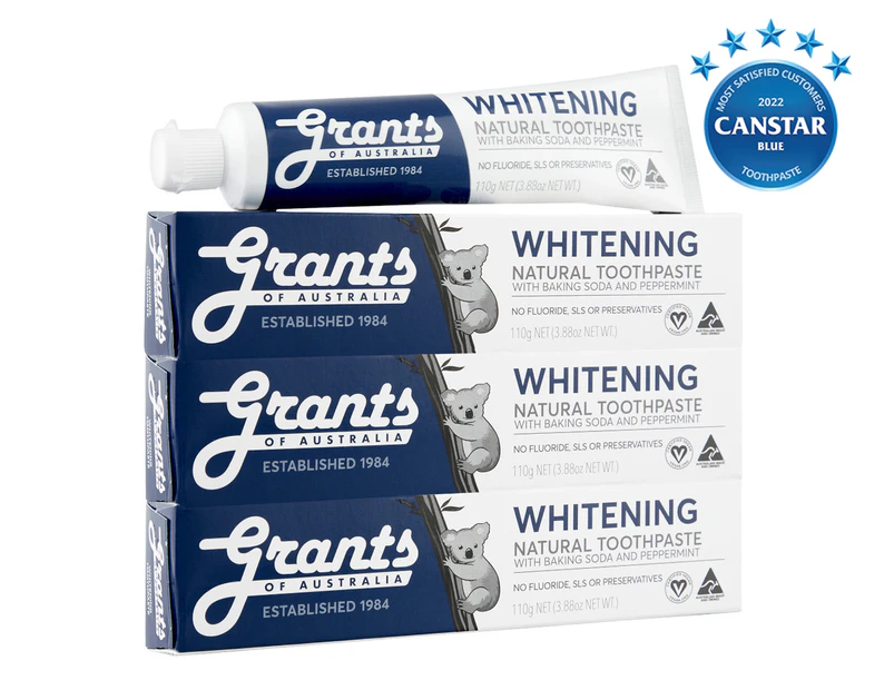 3 x Grants Whitening Natural Toothpaste Peppermint 110g