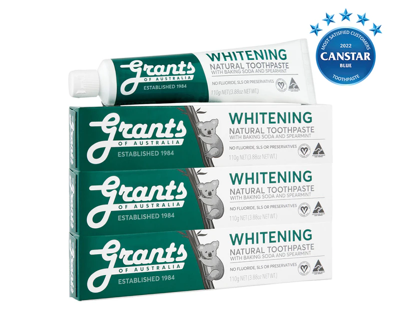 3 x Grants Whitening Natural Toothpaste Spearmint 110g