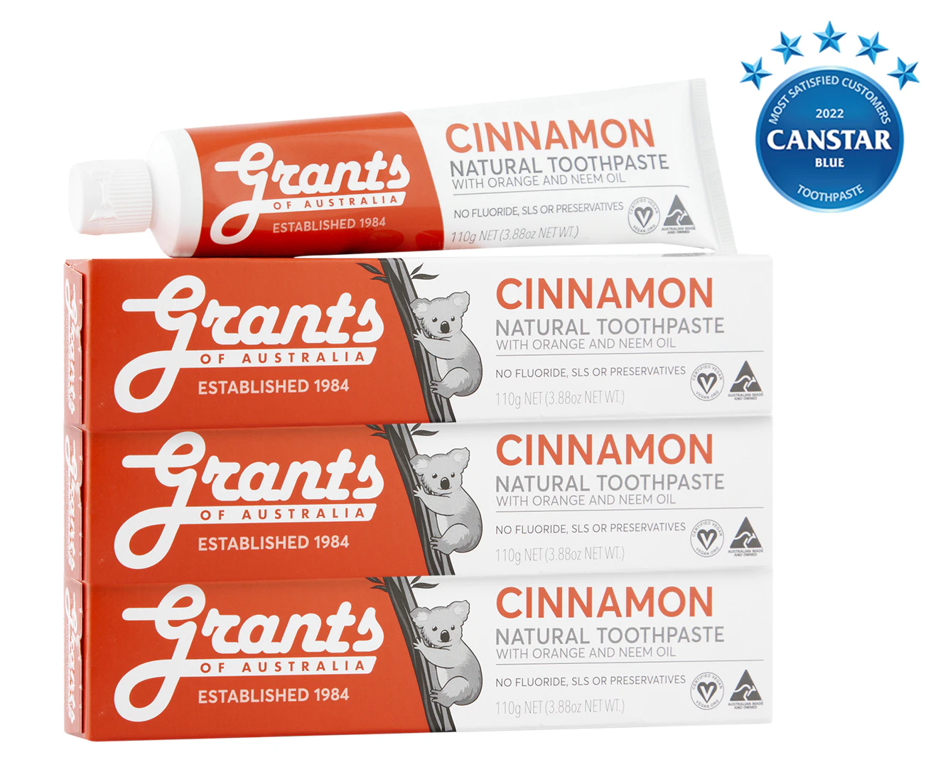 3 x Grants Natural Toothpaste Cinnamon 110g