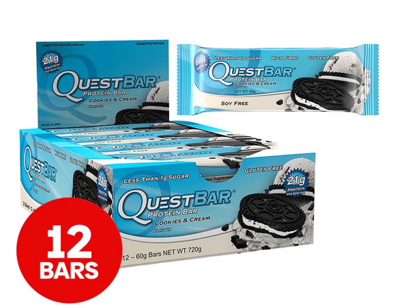 12 x Quest Protein Bars Cookies & Cream 60g
