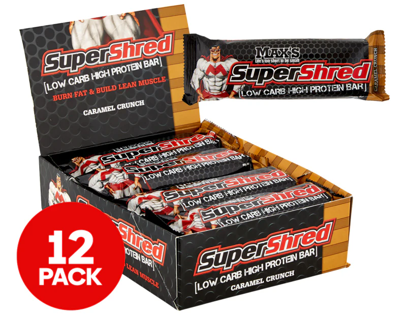 12 x Max's Super Shred Low Carb High Protein Bar 60g - Caramel Crunch