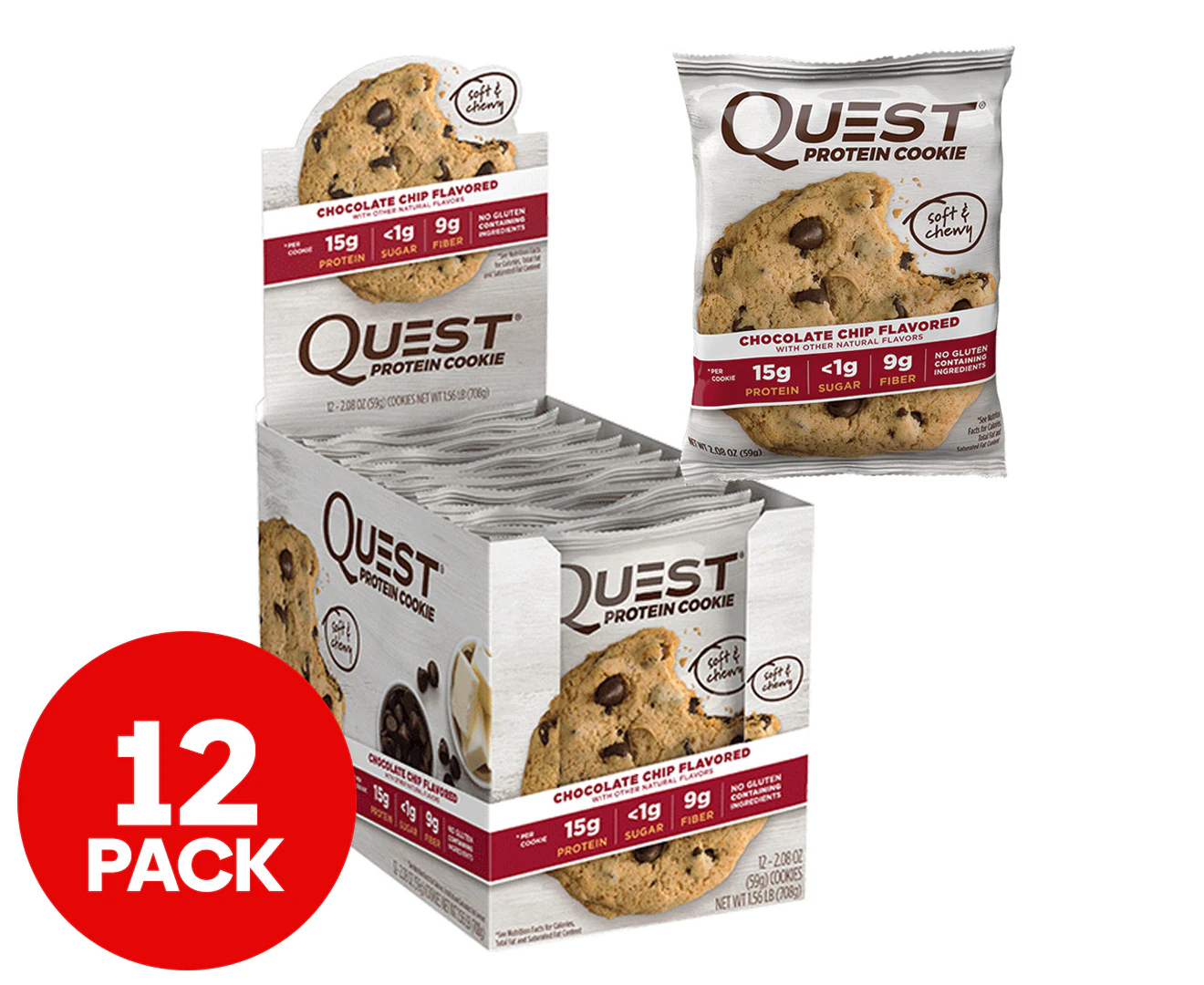 BSC 12 x Quest Protein Cookies Choc Chip 59g