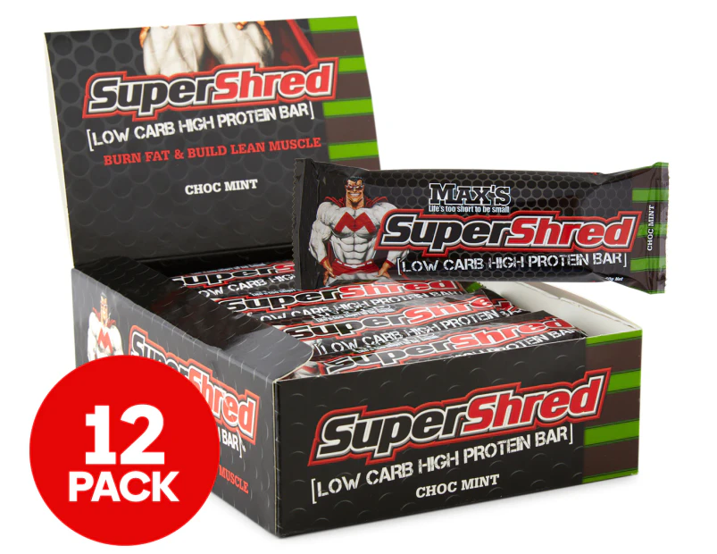 12 x Max's Super Shred Low Carb High Protein Bar 60g - Choc Mint