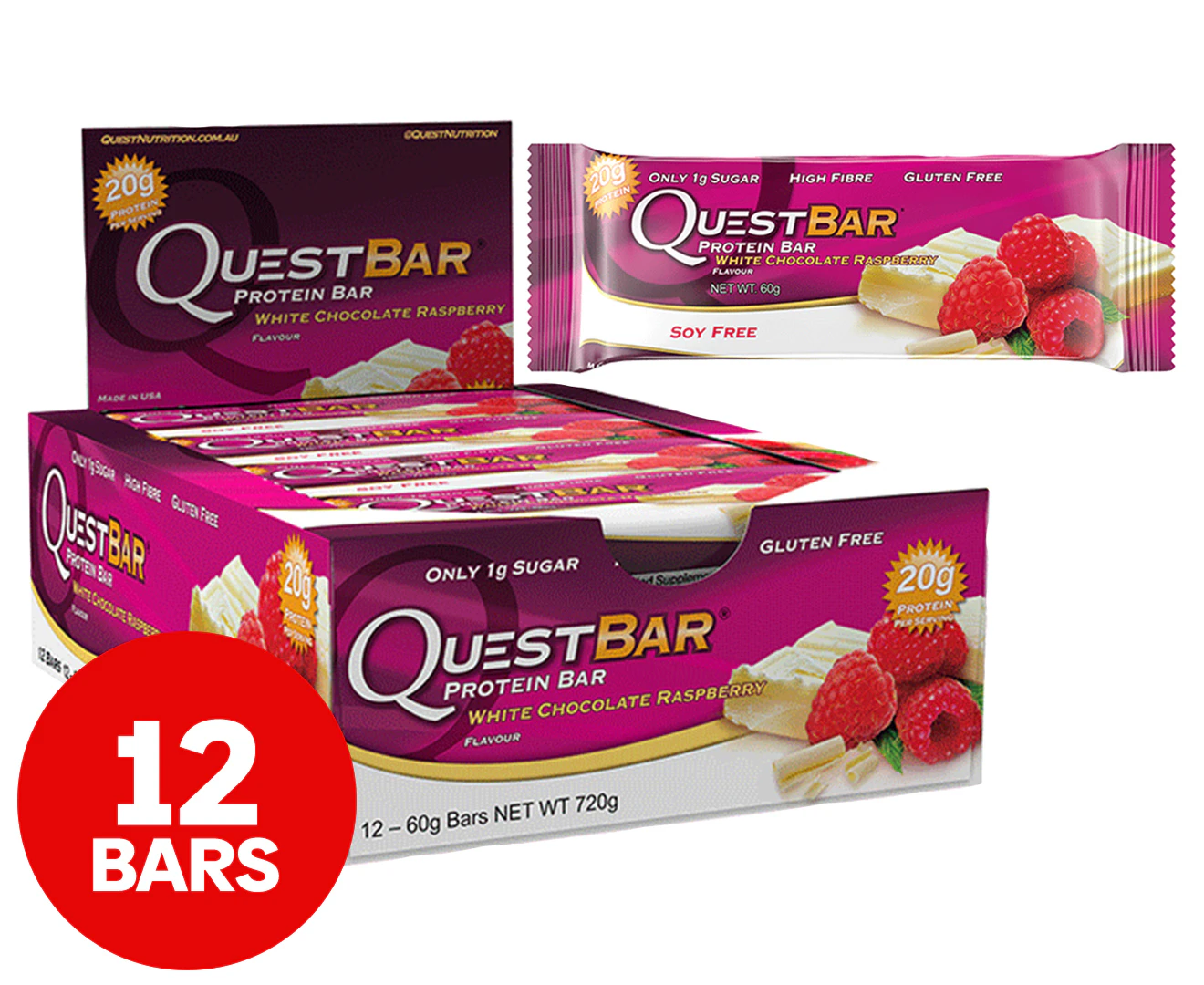 12 x Quest Protein Bars White Chocolate Raspberry 60g