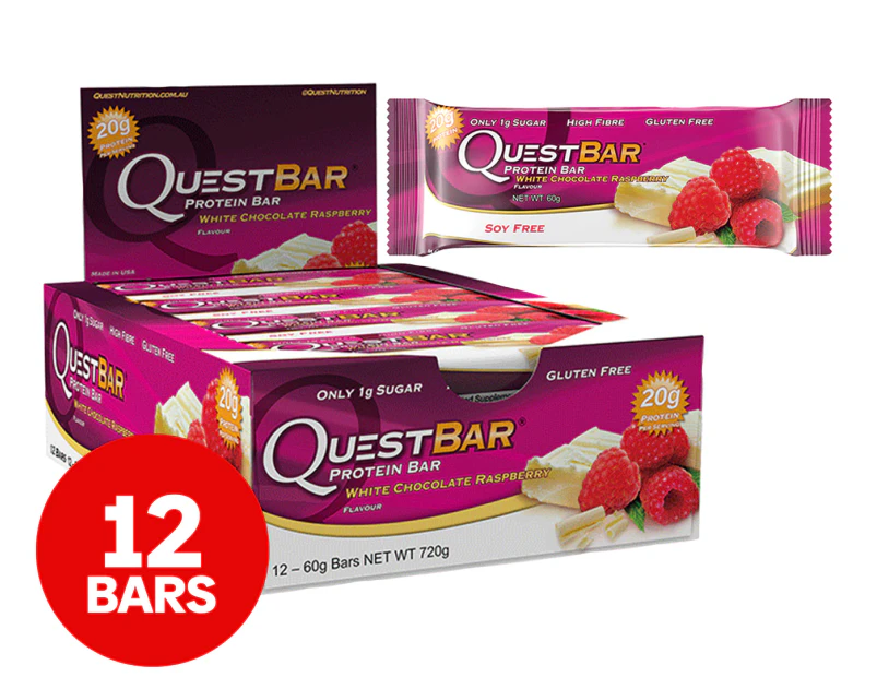 12 x Quest Protein Bars White Chocolate Raspberry 60g