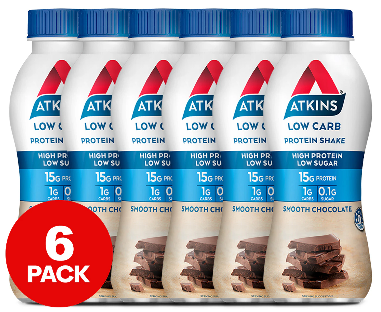 6 x Atkins Low Carb Protein Shake Smooth Chocolate 330mL