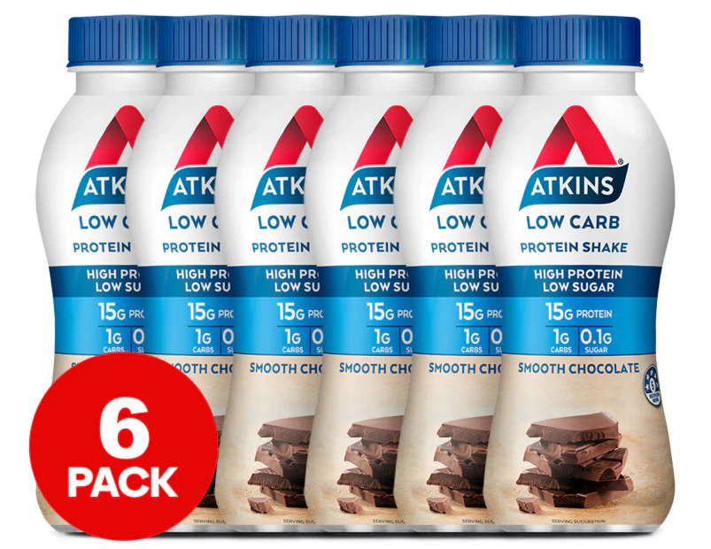 6 x Atkins Low Carb Protein Shake Smooth Chocolate 330mL