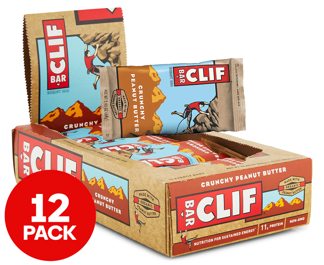 12 x Clif Energy Bar Crunchy Peanut Butter Energy Energy Bar 68g