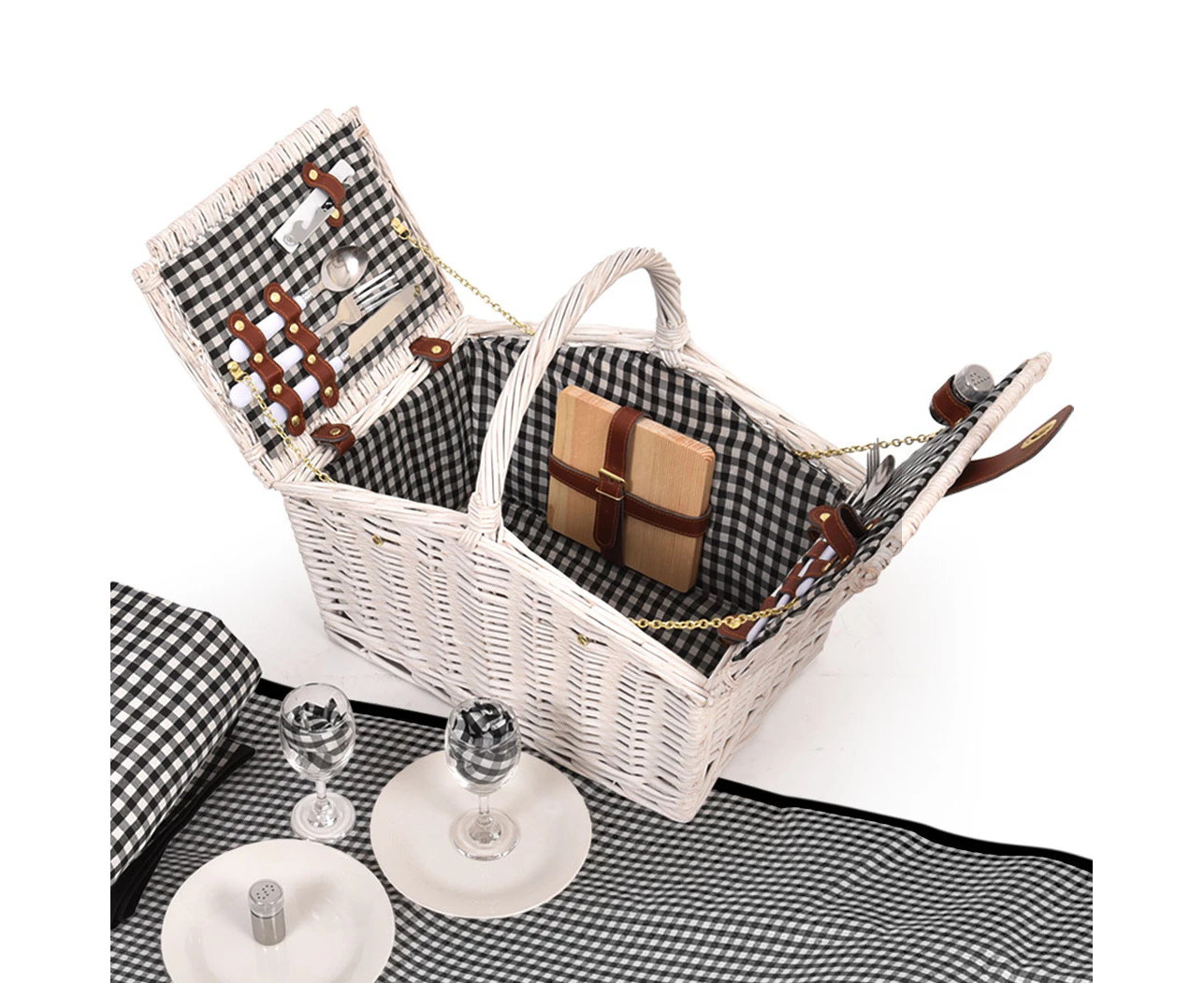 2 Person Picnic Basket Baskets Set Outdoor Blanket Deluxe Willow Gift Storage