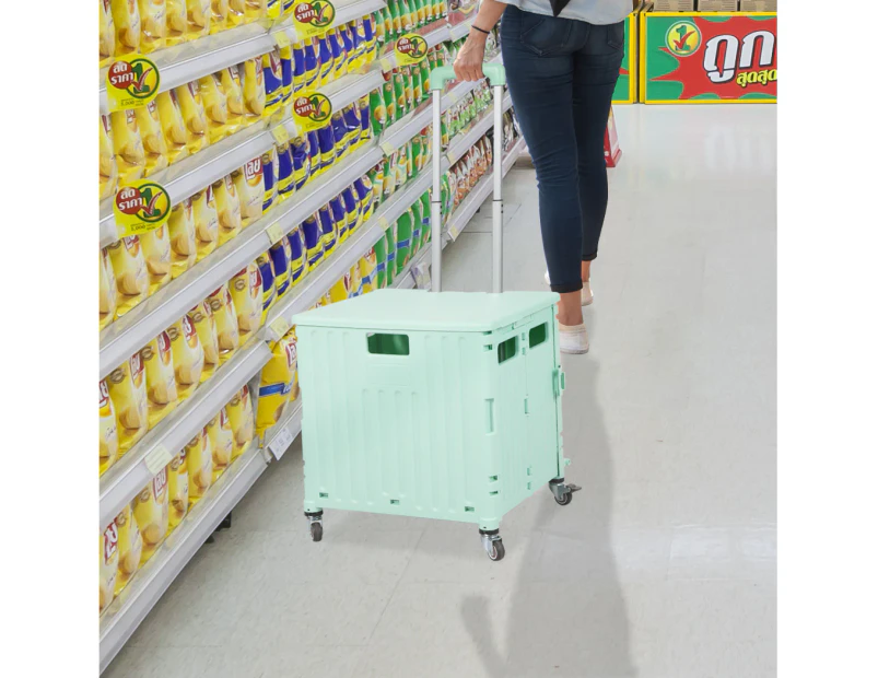 Folding Shopping Trolley Cart Portable Rolling Grocery Basket  Wheel Green - Green