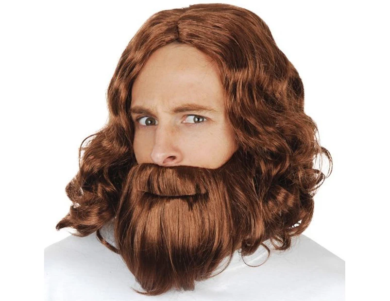 Jesus Wig & Beard Set Brown Colour