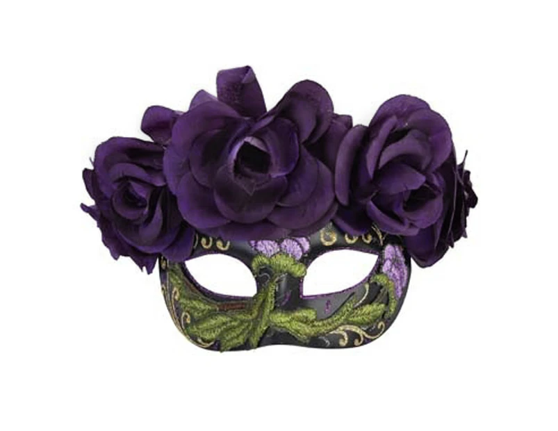 Mia Day of the Dead Eye Mask with Purple Flowers