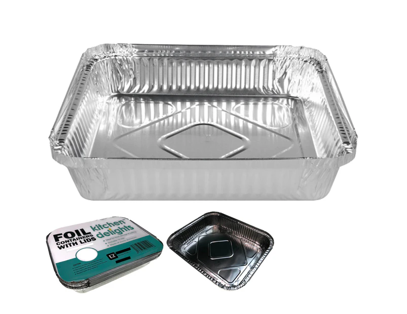 144x ALUMINIUM FOIL CONTAINERS WITH LIDS Large Tray BBQ Takeaway Roasting 22cm*15cm*4.5cm