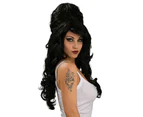 1960s Black Beehive Wig Long Curls - Adult