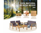 Costway 4PC Outdoor Furniture Lounge Setting  Acacia Wood Sofa Dining Set Rattan Chairs Cushion Seats Patio Garden Yard Grey