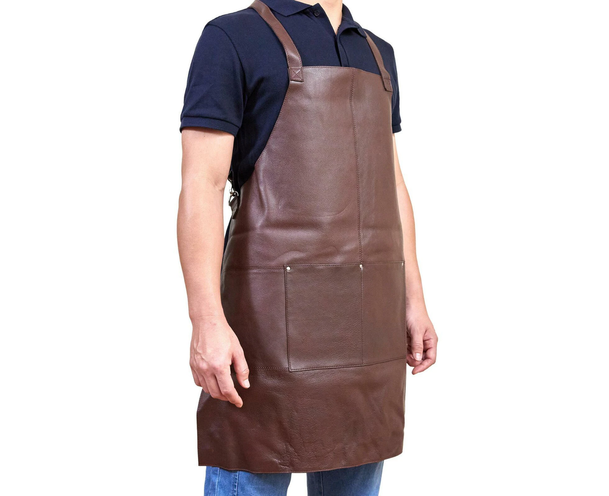 Pierre Cardin Professional Leather Apron Butcher Woodwork Hairdressing Barber Chef - Brown