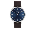 Calvin Klein Dark Brown Leather Blue Dial Men's Watch - 25200052