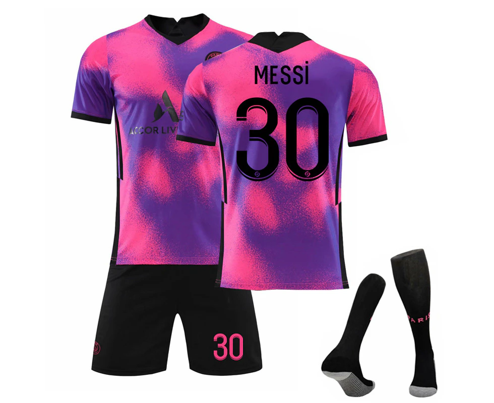 Paris Saint-Germain Fourth Jersey 2020-21 Messi No.30 Soccer Jersey 3-Pieces Kits For Kids Adults