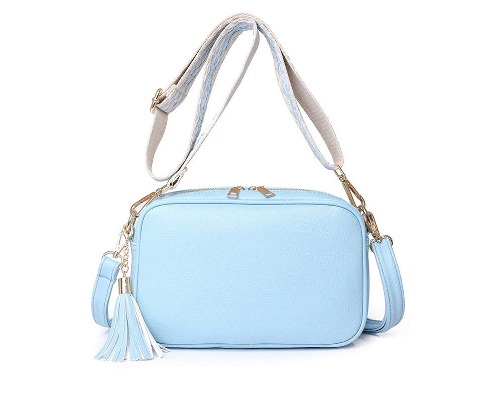 Zip Small Crossbody Bag for women Cell Phone Purse Leather Shoulder Wallet With Adjustable Shoulder Strap With Tassels - ZLCB025 Blue