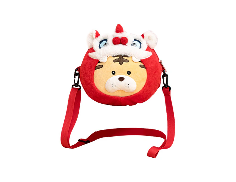 Portable Shoulder Bag Fine Workmanship PP Cotton Cartoon Tiger Pattern Plush Handbag for Kids - Red