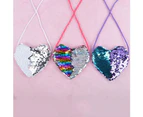 Kids Girl Dual Color Sequins Heart Shape Shoulder Bag Coin Purse Small Handbag - White+Silver