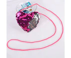 Kids Girl Dual Color Sequins Heart Shape Shoulder Bag Coin Purse Small Handbag - Rose Red+Silver