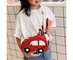 Children Snack Bag High Capacity Adjustable Strap Corduroy Fashion Cartoon Car Shape  Crossbody Bag for Everyday Life - Red