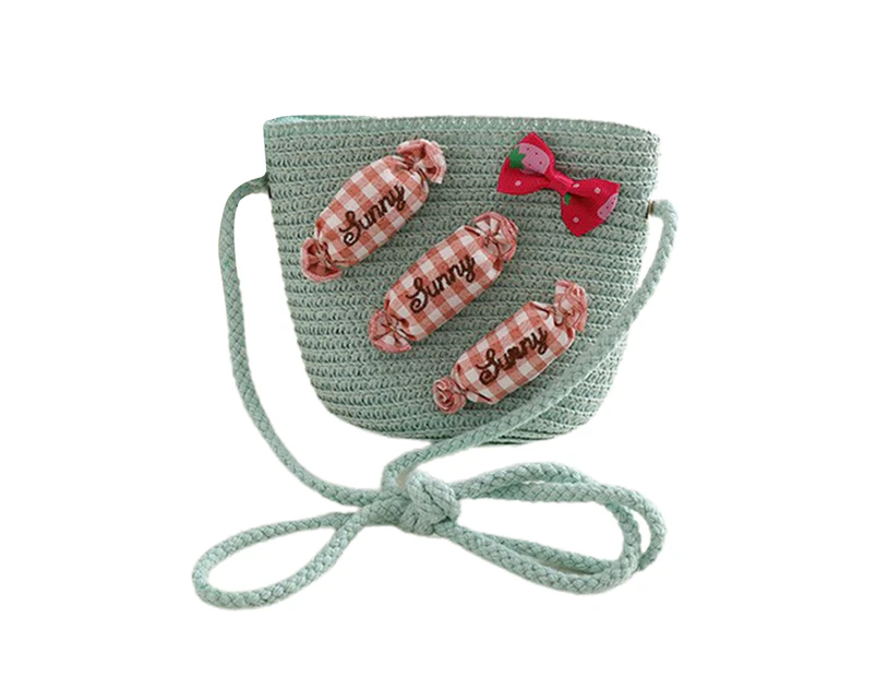 Cute Kids Handbag All-Matched Straw Weave 3D Candy Girls Coin Bag for Daily Wear - Green