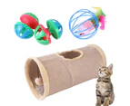 21Pcs/Set Cat Tunnel Toys Kit Various Relieve Boredom Collapsible Recreational Kitten Tunnel Feather Teaser Stick Ball Toy Kit Cat Supplies-Khaki