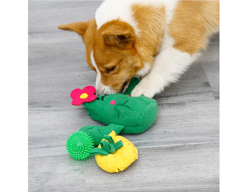 3Pcs/Set Sniffing Toy Pineapple Cactus Design Leaking Food Cotton Soft Molar Squeak Toy for Puppy