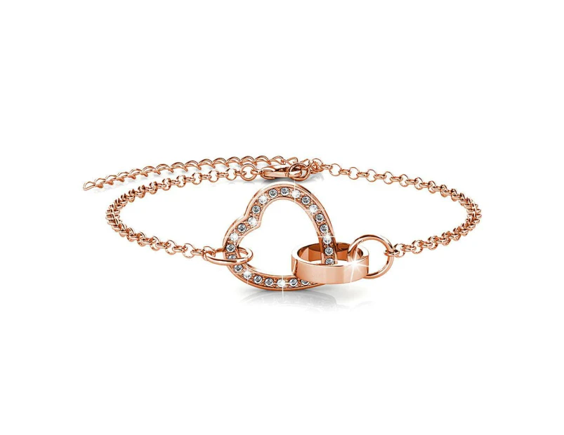 Rose Gold Interlocking Heart and Ring Bracelet Embellished with Swarovski® Crystals