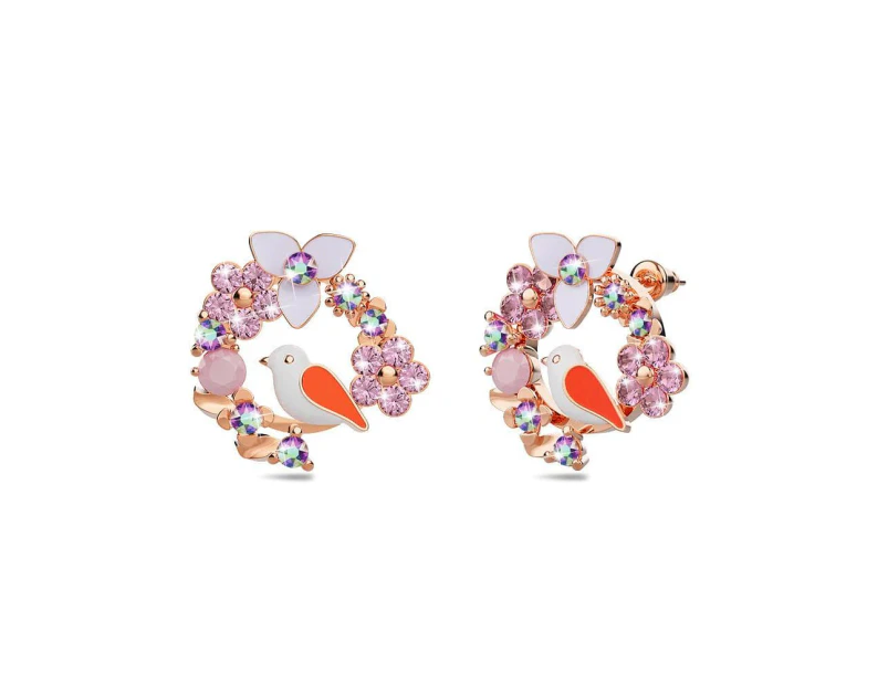 Petite Floral With Bird Stud Earrings