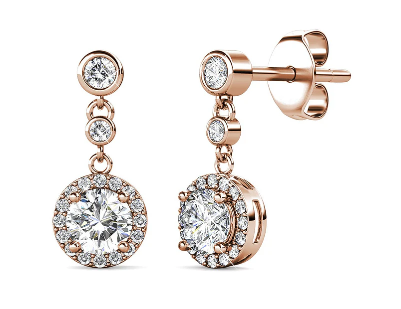 Lavish Rose Gold Modern Drop Earrings Embellished With Swarovski crystals