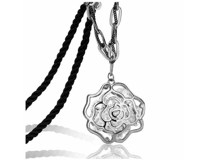 Big Rose Long Necklace Embellished with Swarovski  crystals